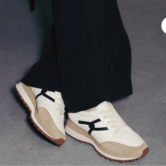 Veronica beard Valentina sneaker white black tan leather suede size 9.5 - Picture 2 of 11